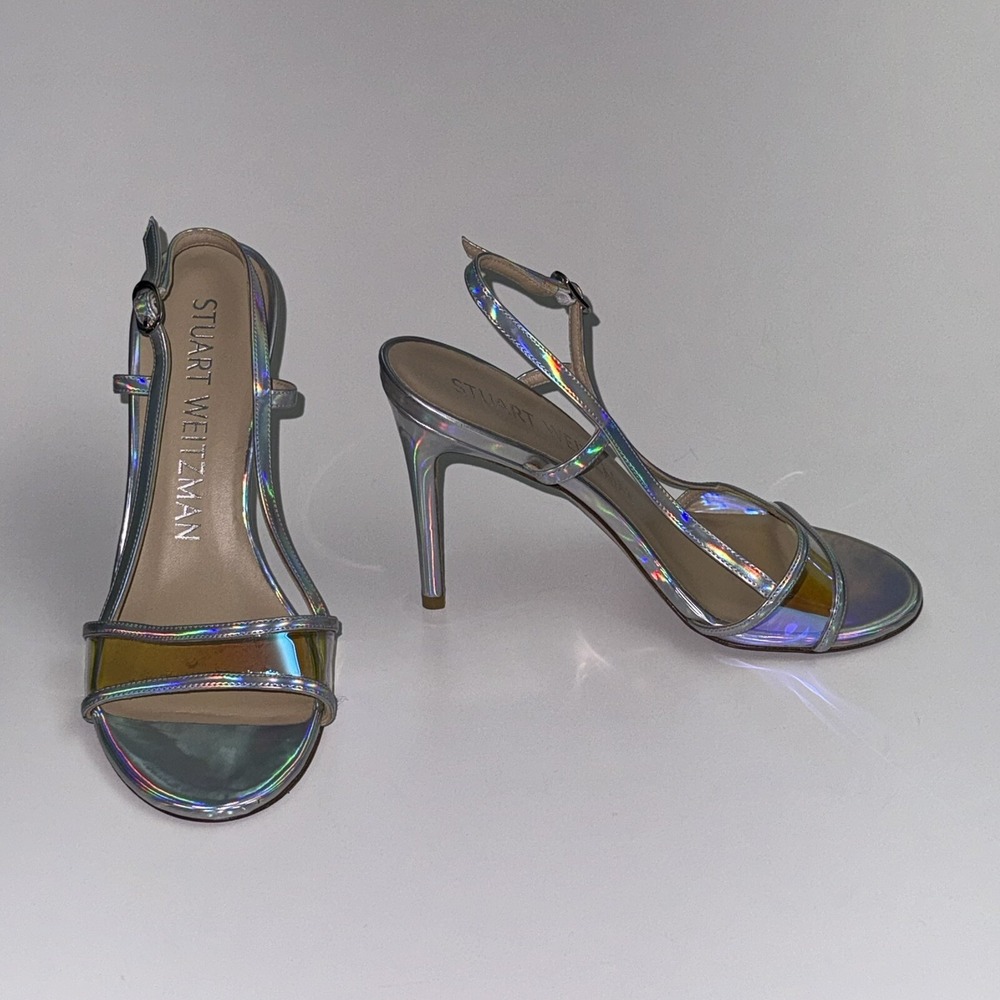 Stuart Weitzman Women's Size 7 Heels 4" Inch Stilettos  Hologram Silver Clear
